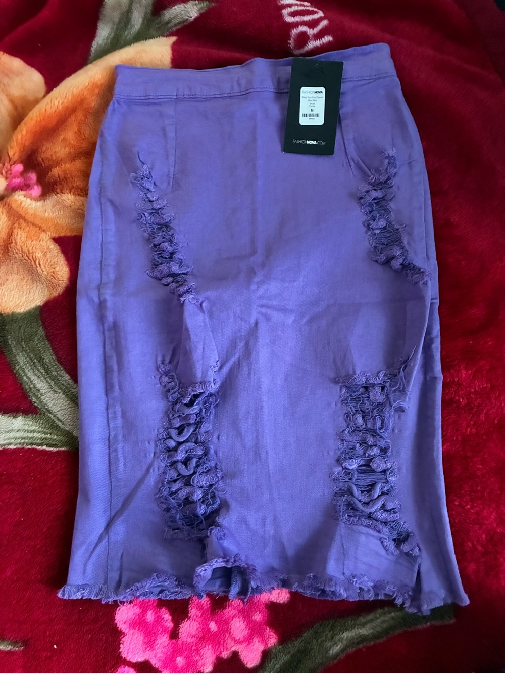 Fashion Nova Lavender Distressed Pencil Skirt